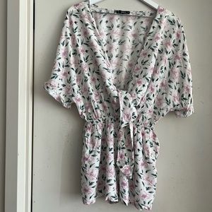 Shein White Floral Tie Front Romper